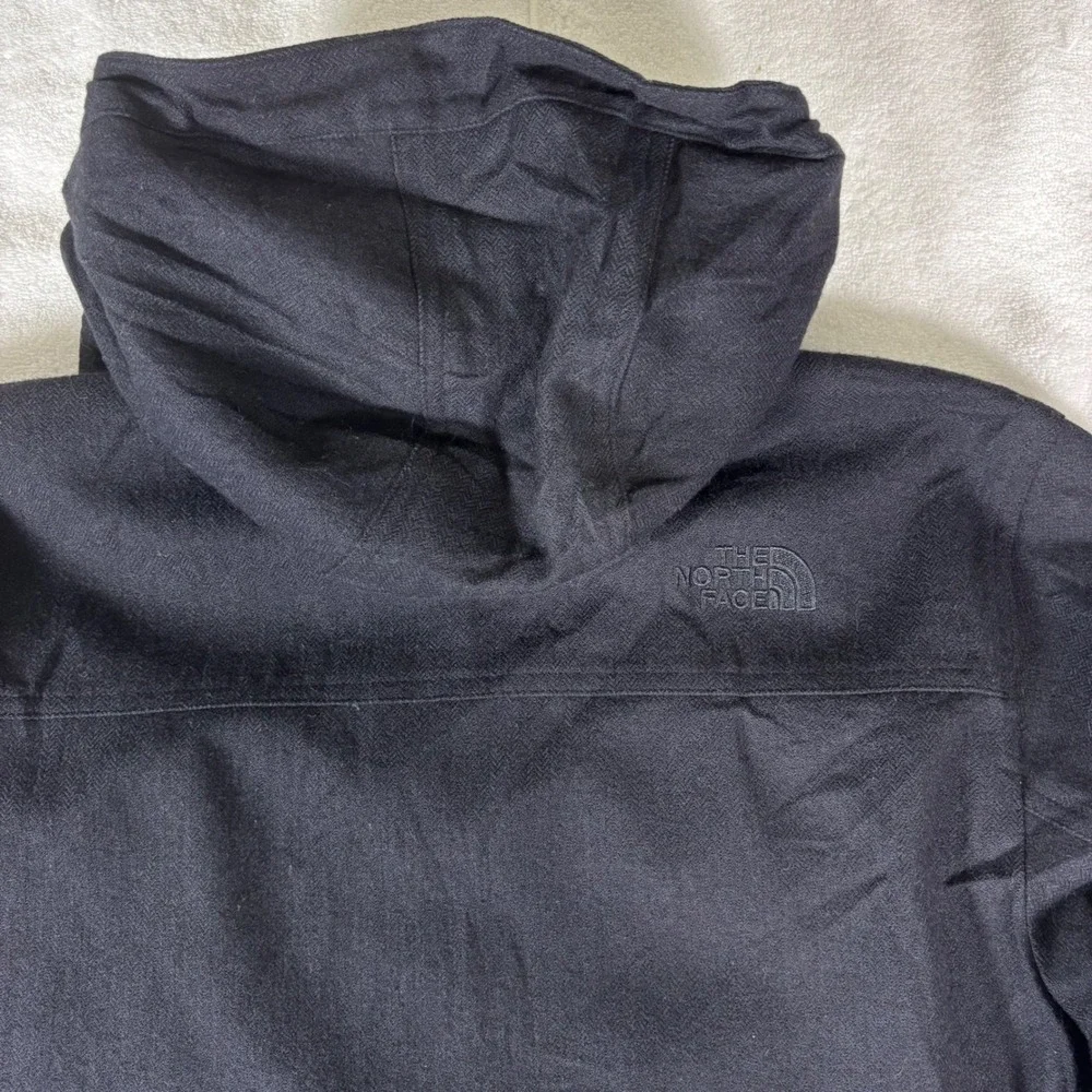 The North Face Field Jacket Mens Large Black Wool Blend Hooded Utility Coat Fall